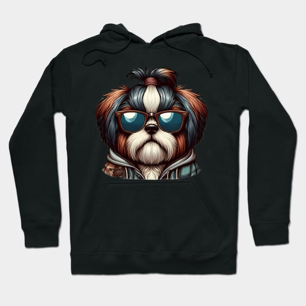 Funny Shih Tzu with Sunglasses Hoodie by CreativeSparkzz